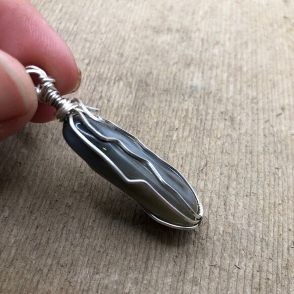Balmorhea Banded Agate .925 Silver wire Wrapped Necklace Pendant - Picture 3 of 4